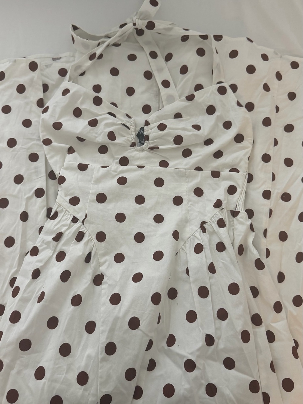 Polka Dot Halter Midi Dress in Cream and Brown